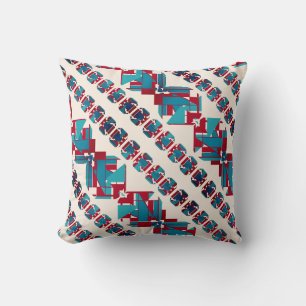 Coussin Turquoise Aqua Rouge Blanc Diagonal Méditerranée