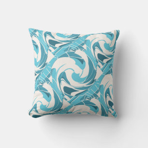 Coussin Turquoise Aqua Twirls à diagonale blanc cassé