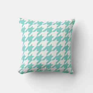 Coussin Turquoise/Aqua, White Large Houndstooth Pattern