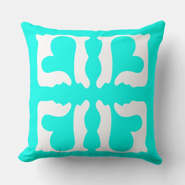 Coussin Turquoise atomique et cœurs blancs (Recto)