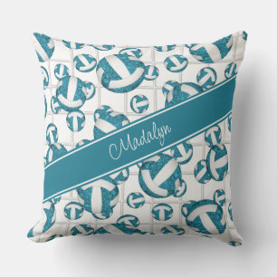 Coussin Turquoise blanc ceinture volleyballs motif net acc
