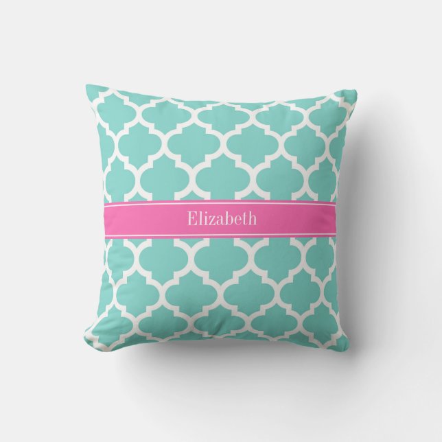 Coussin Turquoise Blanc Marocain #5 Rose Chaud 2 Monogramm (Recto)