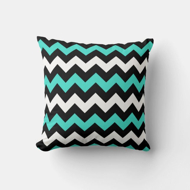 Coussin Turquoise Blanc Noir Zigzag (Recto)