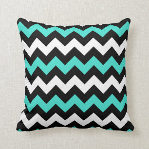 Coussin Turquoise Blanc Noir Zigzag