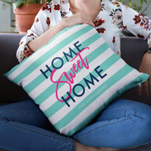 Coussin Turquoise & Blancs Pink Home Sweet Home