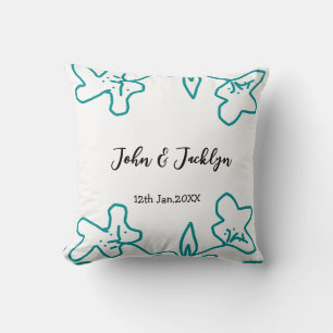 Coussin Turquoise bleu couple marié date flstylish 