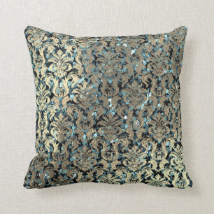 Coussin Turquoise bleu Damask rose rose rouge Séquence Fau