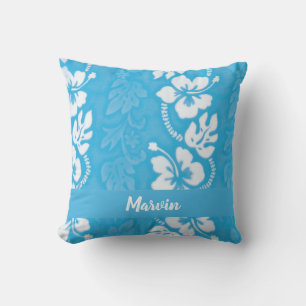 Coussin Turquoise Bleu Hawaiien Hibiscus Motif Fleur