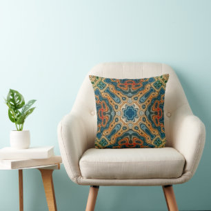 Coussin Turquoise Bleu Orange Jaune Vert Hip Bohème Art