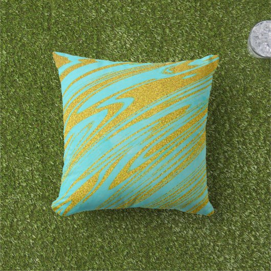Coussin Turquoise bleu vert or Parties scintillant d'or Mo (Herbe)