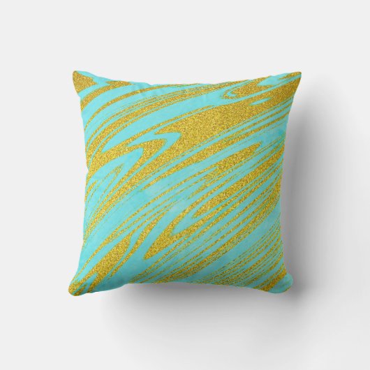 Coussin Turquoise bleu vert or Parties scintillant d'or Mo (Verso)