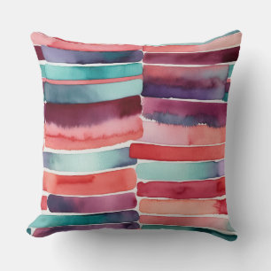 Coussin turquoise bleu violet pêche bordeaux abstrait