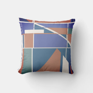 Coussin Turquoise bleu violet rouille sur blanc blanc blan