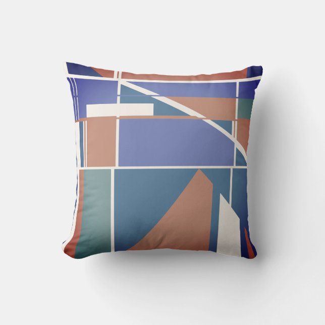 Coussin Turquoise bleu violet rouille sur blanc blanc blan (Recto)