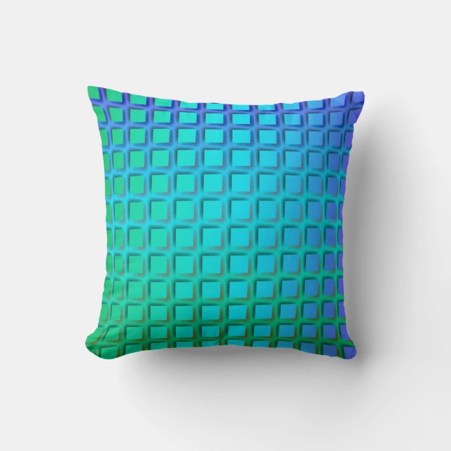 Coussin Turquoise bleue et motif vert de carrés (Recto)