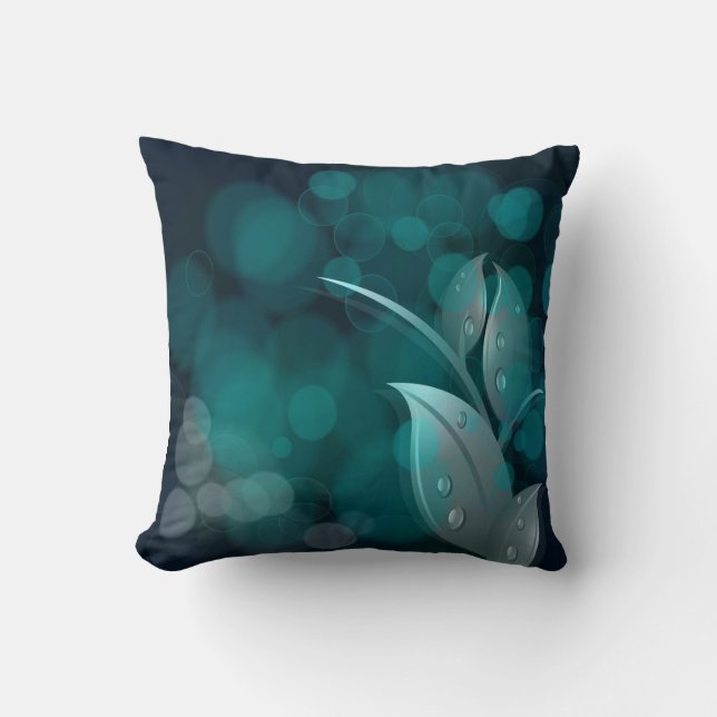 Coussin Turquoise Bokeh Feuille MoJo américain (Recto)