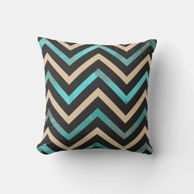 Coussin Turquoise Chevron bronzage noir (Recto)
