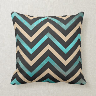 Coussin Turquoise Chevron bronzage noir