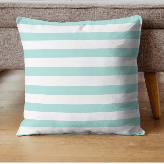 Coussin Turquoise Clair et Rayures Horizontales Larges Bla