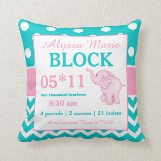 Coussin turquoise de faire-part de bébé d'éléphant