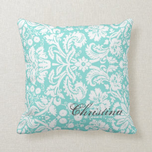 Coussin turquoise de monogramme de motif de