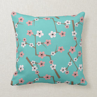 Coussin Turquoise de motif de fleurs de cerisier