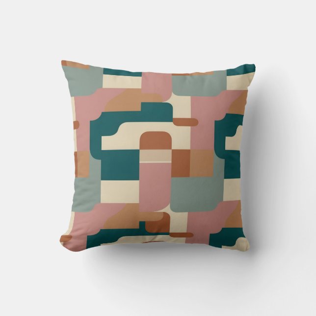 Coussin Turquoise du milieu du siècle, rose, orange et crè (Recto)