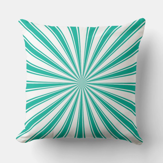 Coussin Turquoise et blanc Funky Sun Rays Retro Stripes (Recto)