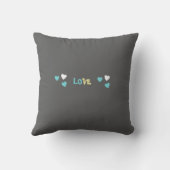 Coussin Turquoise et gris avec des coeurs de fleurs et des (Verso)