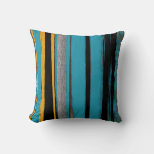 Coussin Turquoise Et Noire - Bandes D'Art Abstraites