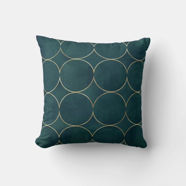 Coussin Turquoise foncé, Cercles d'or Aquarelle. (Recto)