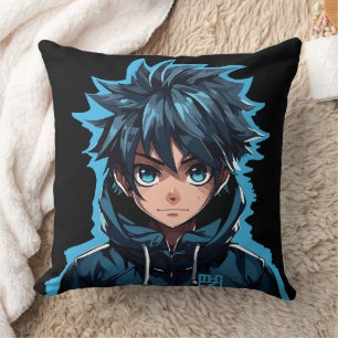 Coussin Turquoise Force : Garçon Manga de Style Anime