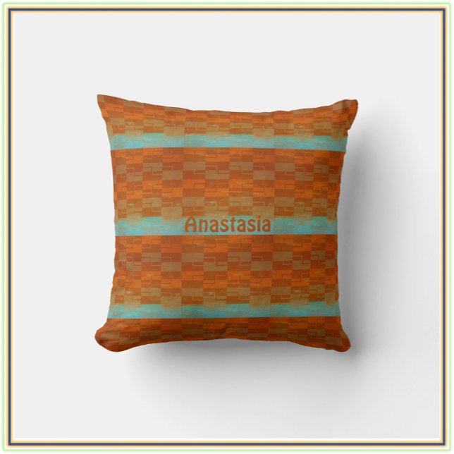 Coussin Turquoise géométrique et orange Abstraite pilule (Créateur téléchargé)