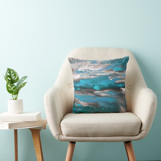 Coussin Turquoise gris bleu Abstrait (Chaise)