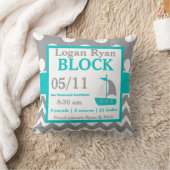 Coussin turquoise gris de faire-part de bébé de (Couverture)