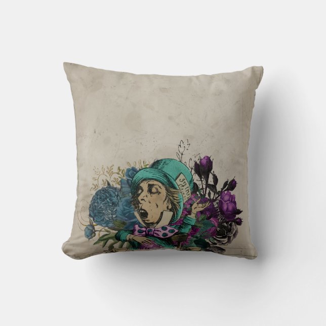 Coussin Turquoise Mad Hatter Alice au pays des merveilles (Recto)