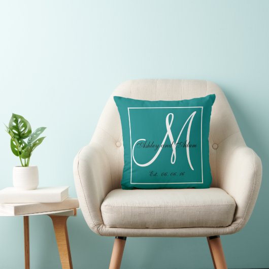 Coussin Turquoise Mariage de conservation du monogramme bl (Chaise)