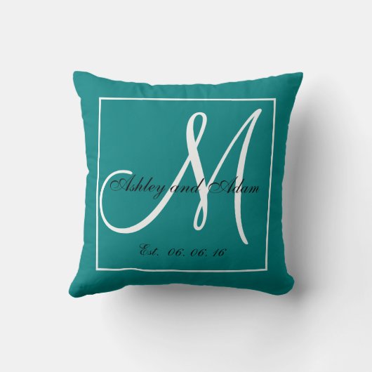 Coussin Turquoise Mariage de conservation du monogramme bl (Verso)