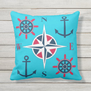 Coussin Turquoise nautique de blanc de rouge bleu