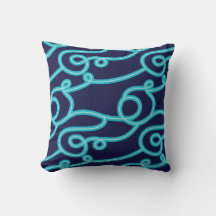 Turquoise & Navy Blue Beach Thème Thème Pillow