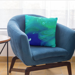 Coussin Turquoise Navy Blue Fluid Art Fluid Frotles Marbli
