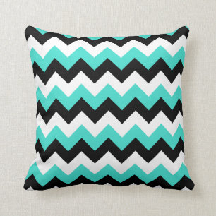 Coussin Turquoise noir et blanc chevron