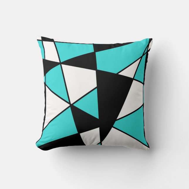 Coussin Turquoise noir et blanc Motif géométrique moderne (Recto)