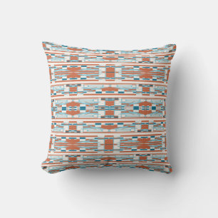 Coussin Turquoise Orange Blanc Méditerranéen Rangées Mince