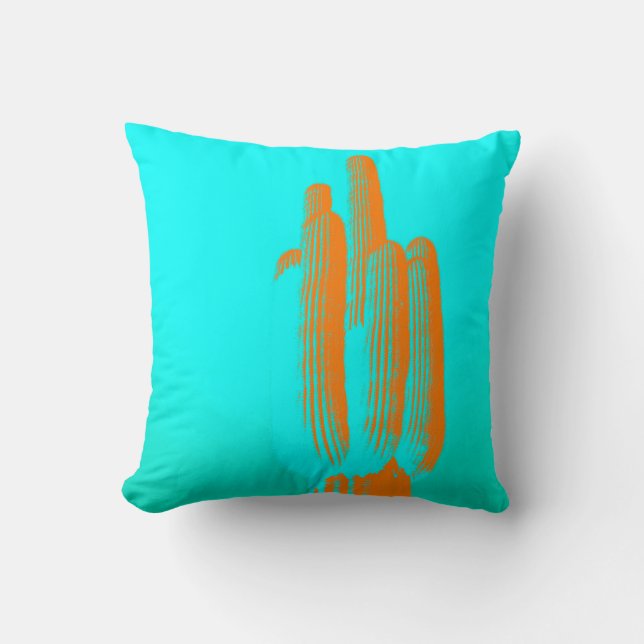 Coussin Turquoise Orange Saguaro Cactus Art Moderne (Recto)