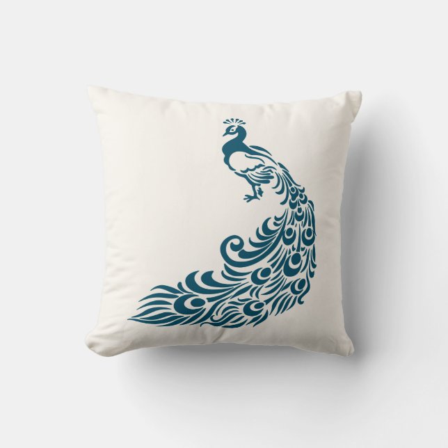 Coussin Turquoise Peacock Bold Design Art Déco élégant (Recto)