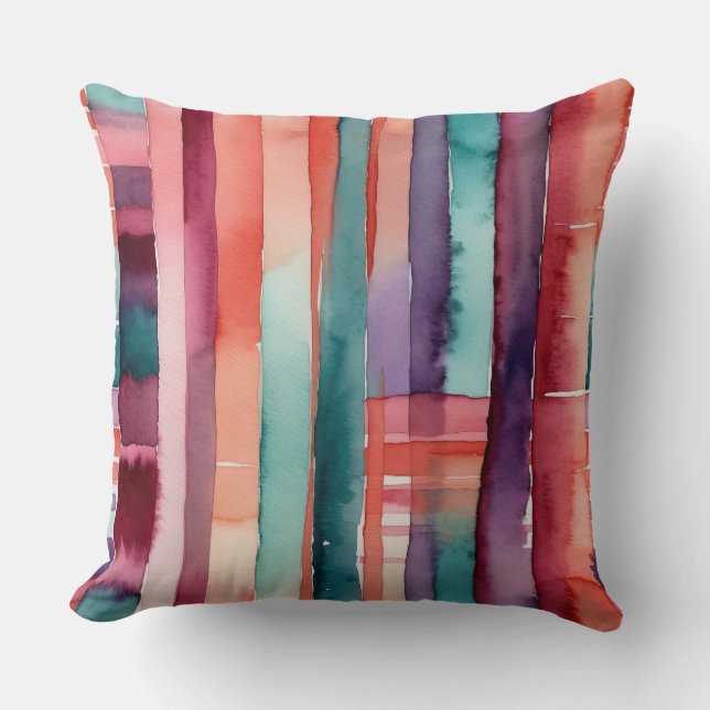 Coussin Turquoise pêche rose bordeaux et violet abstrait (Recto)