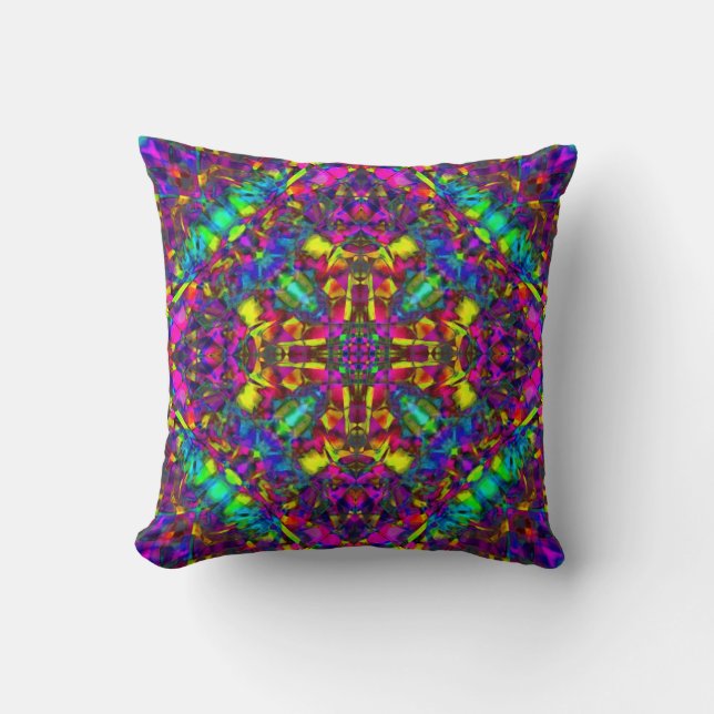 Coussin Turquoise pourpre et motif jaune de mandala (Recto)