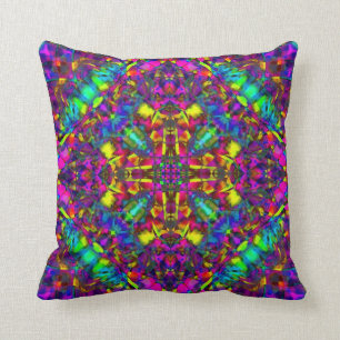 Coussin Turquoise pourpre et motif jaune de mandala