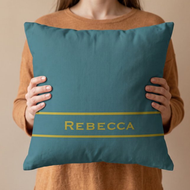 Coussin Turquoise Rétro Couleur Uni Monogramme (Créateur téléchargé)